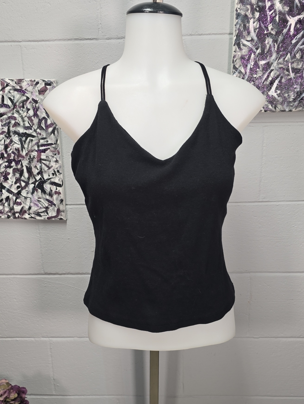 Vintage Y2K Energie Black Double-Strap V-Neck Cami